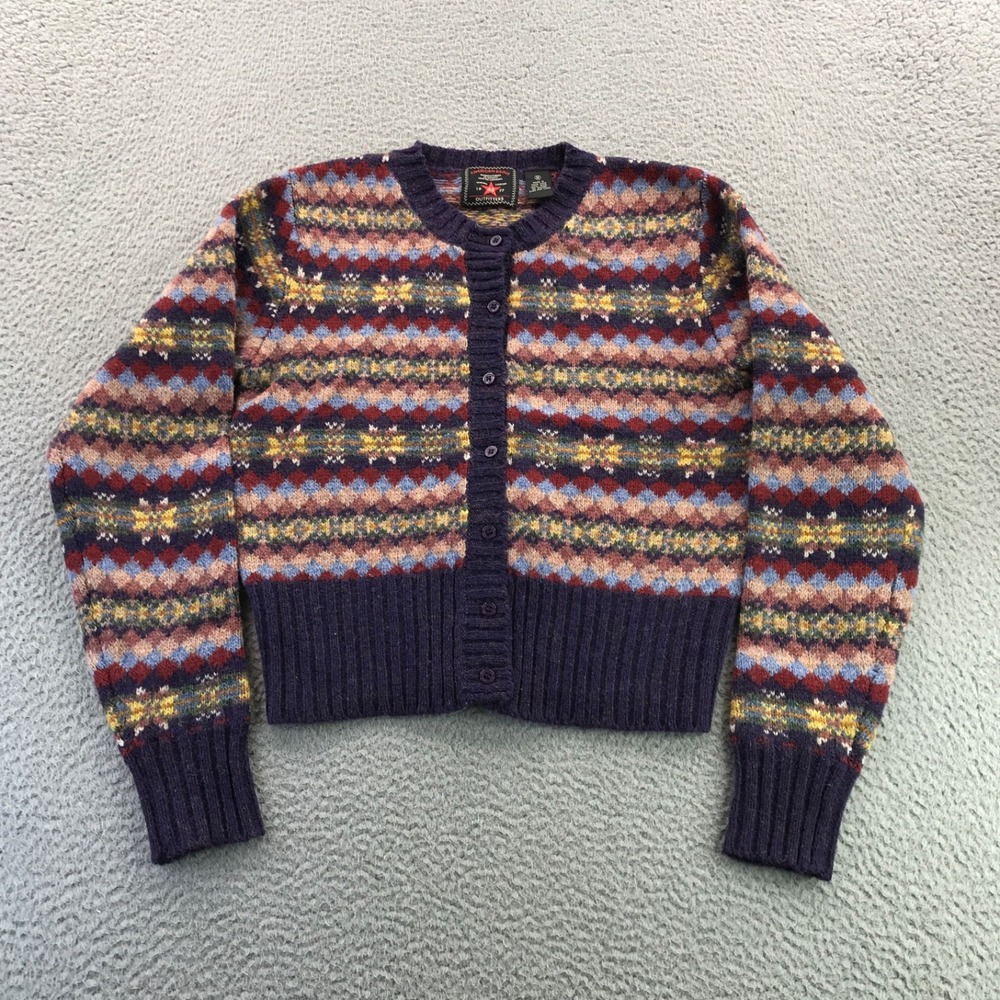 VTG American Eagle Sweater Womens Medium Purple Wool Cardigan Crop 90s Grandma